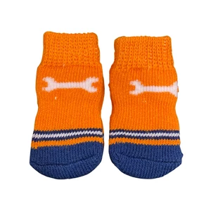 Oranžové psie ponožky s motívom kostičky, protišmykovou podrážkou, v rôznych veľkostiach