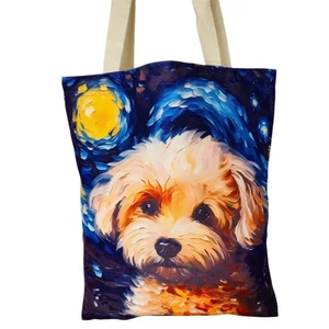Plátená taška s bolognese psíkom na pozadí v štýle Van Gogh
