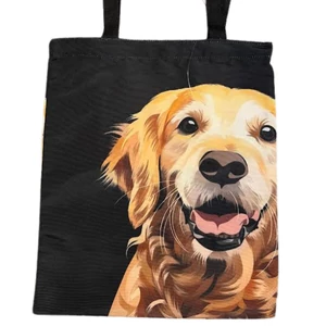 Čierna plátená taška so zlatým retrieverom