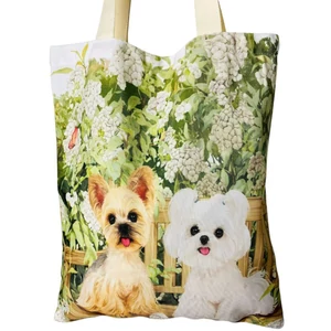 Veľká plátená taška s motívom yorkshírskeho teriéra a bichona