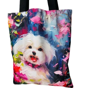 Plátená taška s motívom maltézskeho psíka, v rôznych veľkostiach