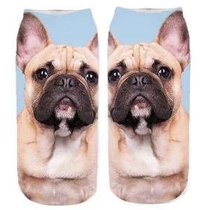 3D béžové ponožky s francúzskym buldočkom (do veľkosti 34-39)