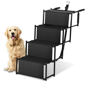 Összecsukható 4 Fokos Fém Kutyalépcső, kisállat lépcső, rámpa, 101 x 76 x 45 cm 