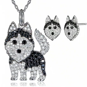 Súprava šperkov s motívom huskyho, náušnice + náhrdelník