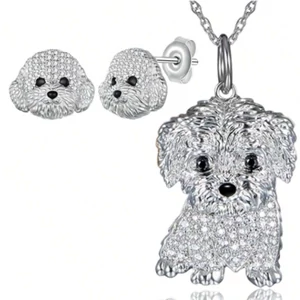 Súprava šperkov s motívom maltézskeho psíka, náušnice + náhrdelník