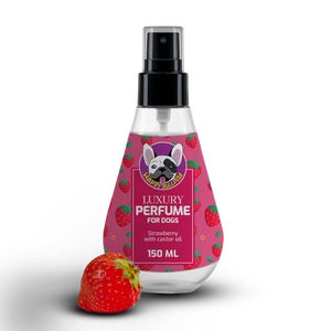 Happy Bulldog STRAWBERRY LUXURY PERFUME – Ošetrujúci, osviežujúci, odstraňujúci zápachový sprej pre psov, 150 ml