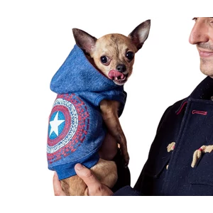 MARVEL Kapitán Amerika bavlnený psí pulóver, dostupný v rôznych veľkostiach.
