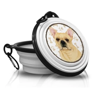 Prémiová prenosná skladacia miska pre malé zvieratá hnedá s motívom francúzskeho buldočka