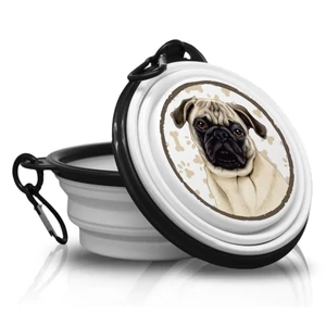 Prémiová prenosná skladacia miska pre malé zvieratá so vzorom mopsa