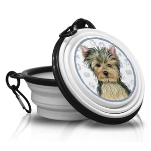 Prémiová prenosná skladacia miska pre malé zvieratá so vzorom yorkshire teriéra