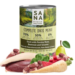 SANADOG Menu z varenou kačicou s petržlenovou koreňou, cviklou a sezamom, 400 g
