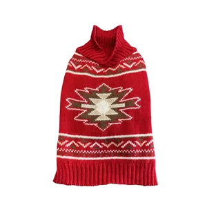 Pletený sveter pre psa s nórskym vzorom, červený, veľkosť L