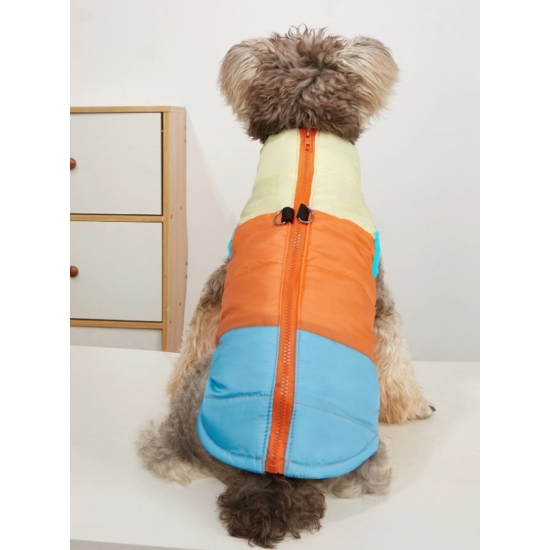 Nepremokavá zimná vesta pre psov, oranžovo-modrá, veľkosť L