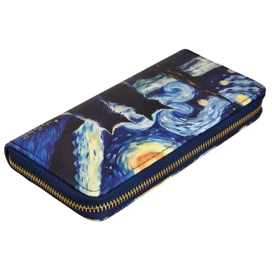 Veľká peňaženka na zips s mačkami v štýle Van Gogh