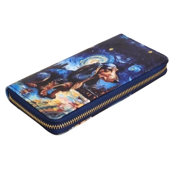 Veľká peňaženka na zips s jazvečíkom v štýle Van Gogh