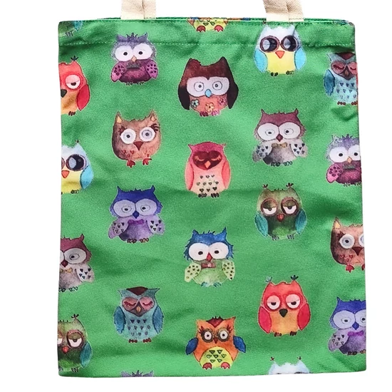 Zelená plátená taška so sovím motívom