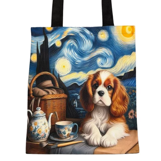 Plátená taška so španielom v štýle Van Gogh