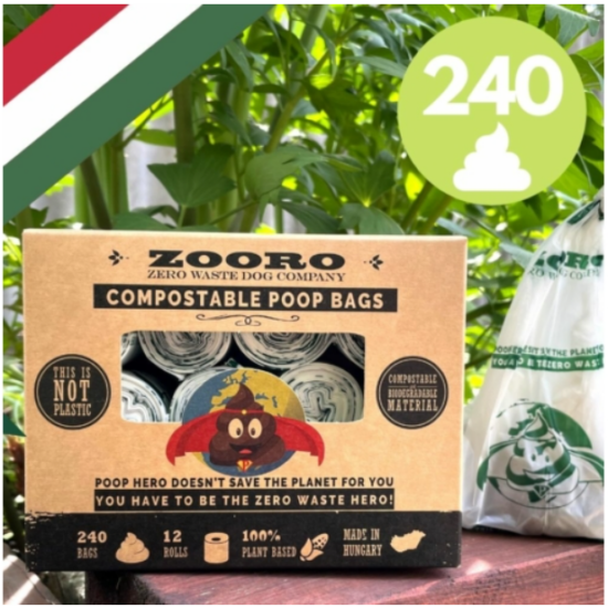 Zooro - PoopHero Rozložiteľné a kompostovateľné vrecká na hovienka, 240 ks, maďarský výrobok