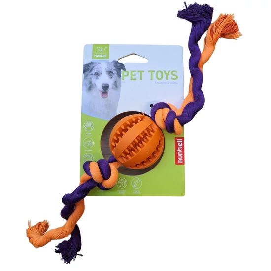 Denta Fun mätová čistiaca gumová loptička s lanom – 5 cm, oranžová