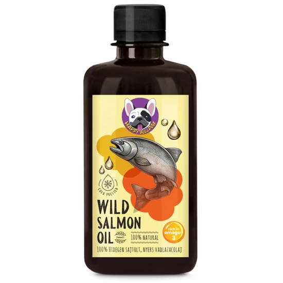 100 % Prémiový Olej z Divokého Lososa, lisovaný za studena, surový, s vysokým obsahom omega-3, 250 ml – HAPPY BULLDOG