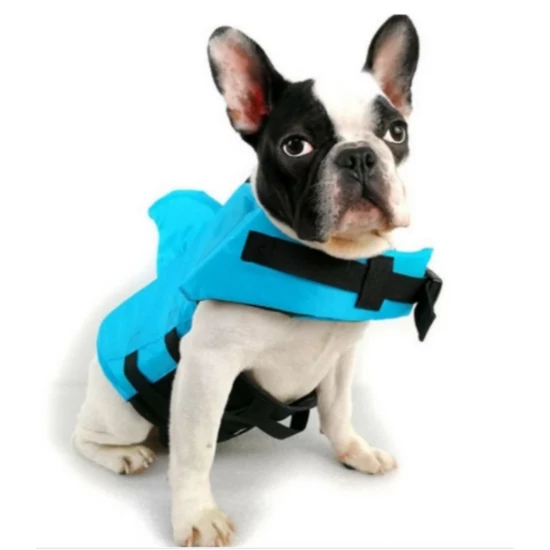 Záchranná plávacia vesta pre psy (Sharky) so žraločími plutvami, M (8-22 kg), modrá