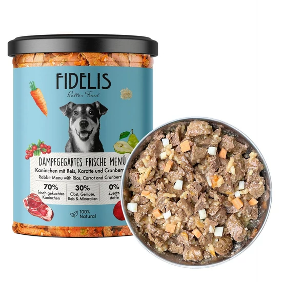 FIDELIS Varené Králičie Menu s ryžou, mrkvou a čučoriedkami (v skle), 400 g