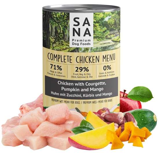 SANADOG Varené kuracie menu s cuketou, tekvicou a mangom, 400g