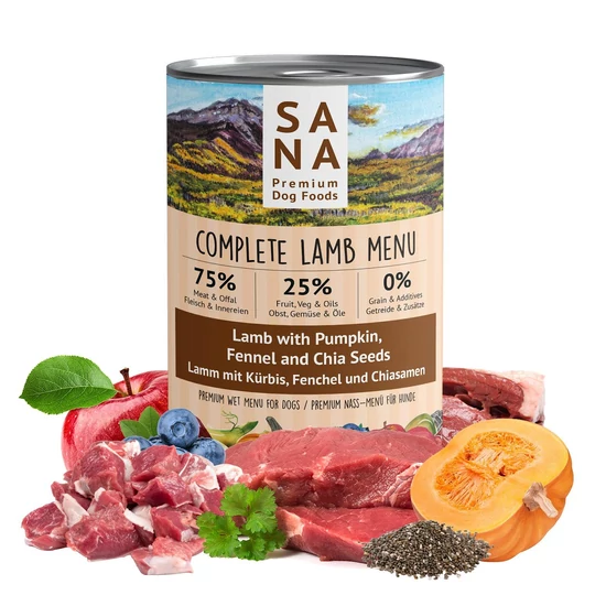 SANADOG Menu z vareným baraninovým mäsom s tekvicou, feniklom a chia semienkami, 400 g
