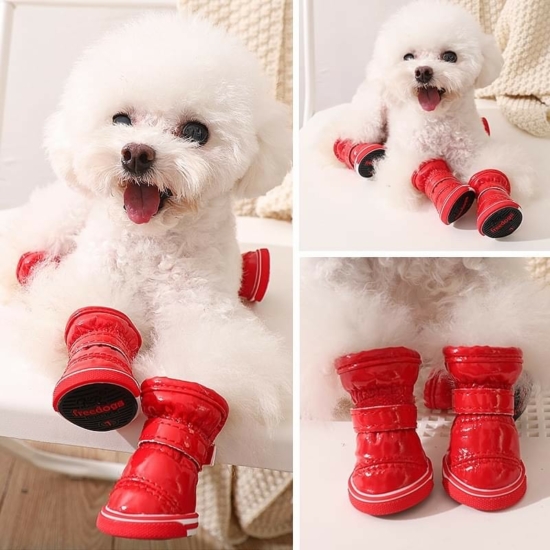 Zimné polstrované topánky pre psov, červené