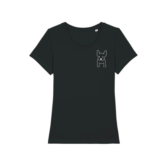 Minimalistické obojstranné tričko s francúzskym buldočkom, vegánska 100% bavlna - dámske, veľkosť S