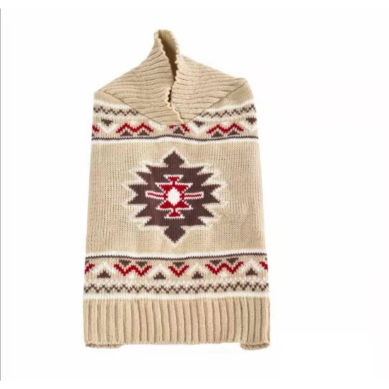 Pletený sveter pre psov s nórskym vzorom, béžový, XS
