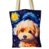 Plátená taška s bolognese psíkom na pozadí v štýle Van Gogh